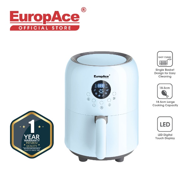 EuropAce 2.6L Air Fryer (Tiffany Blue / Digital / 1000W / Digital / Touch Control / Single Basket)